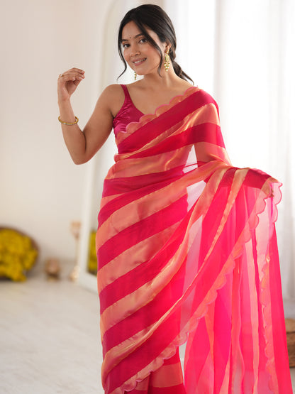 Women's Satin Saree With Unstitched Blouse Piece