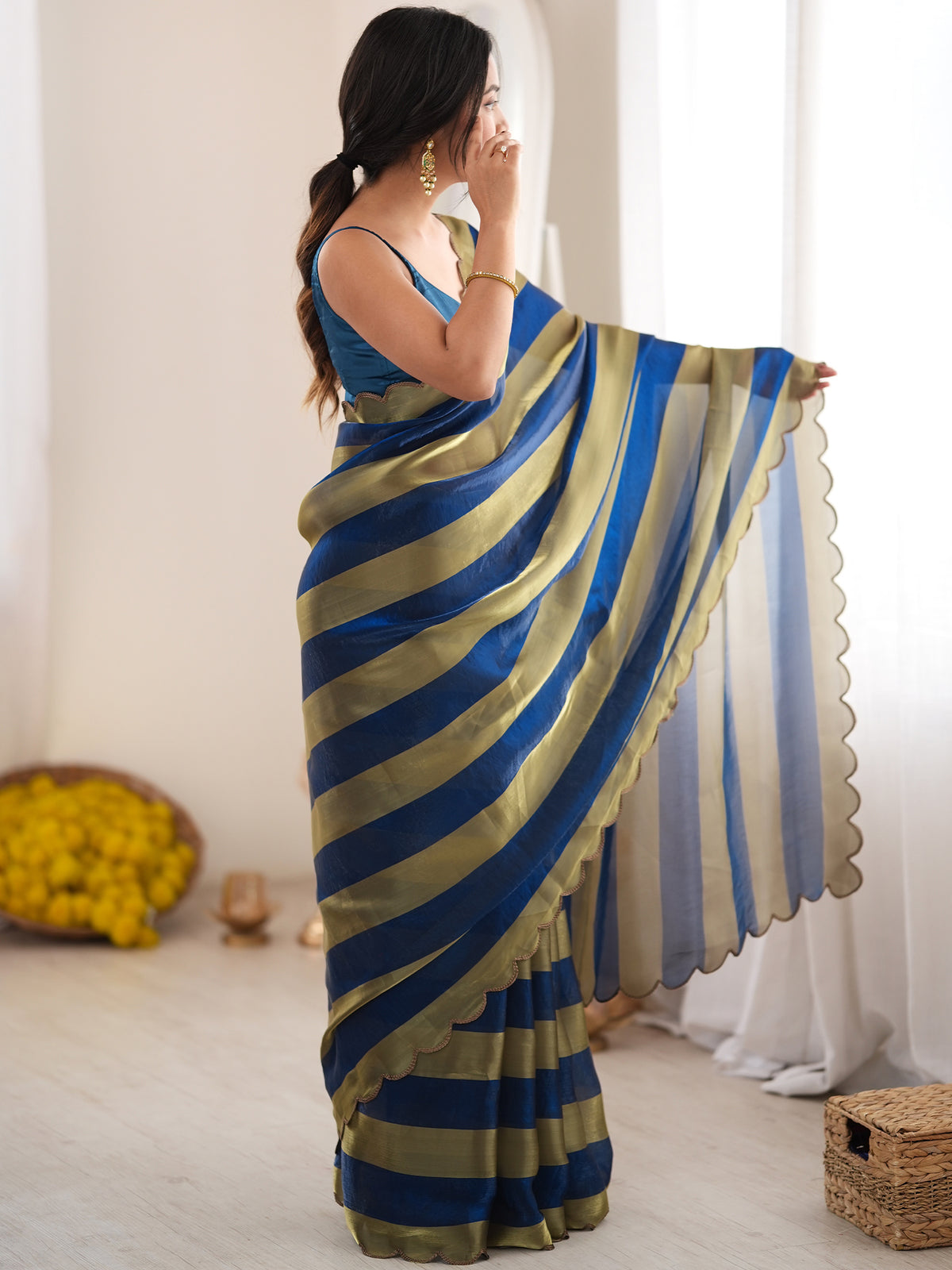 Women's Satin Saree With Unstitched Blouse Piece