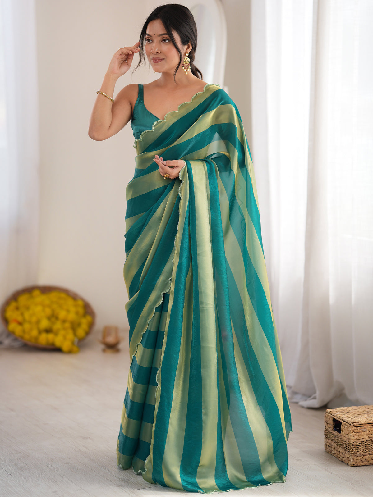 Women's Satin Saree With Unstitched Blouse Piece