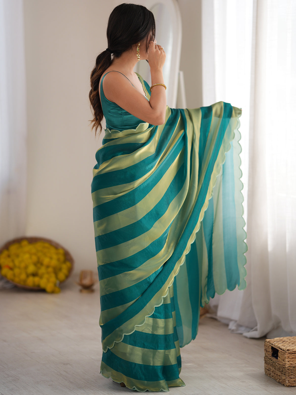 Women's Satin Saree With Unstitched Blouse Piece