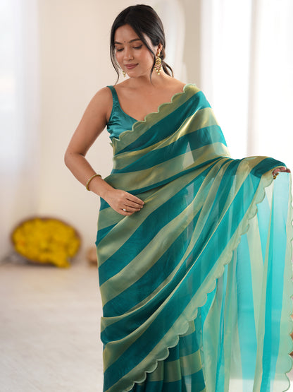 Women's Satin Saree With Unstitched Blouse Piece