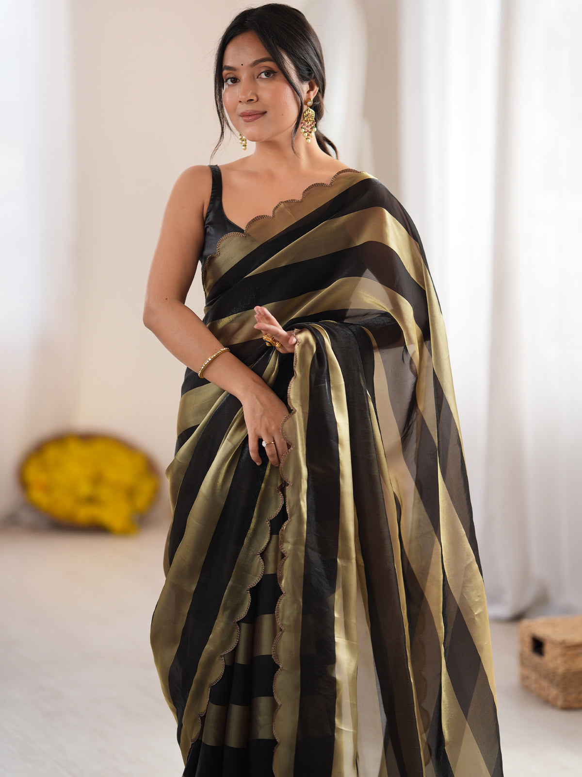 Women's Satin Saree With Unstitched Blouse Piece
