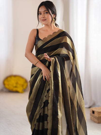Women's Satin Saree With Unstitched Blouse Piece