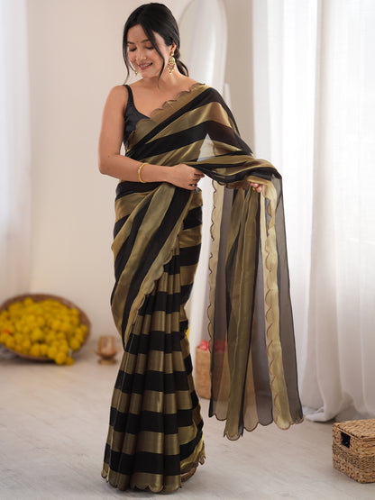 Women's Satin Saree With Unstitched Blouse Piece