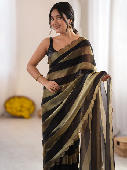 Women's Satin Saree With Unstitched Blouse Piece