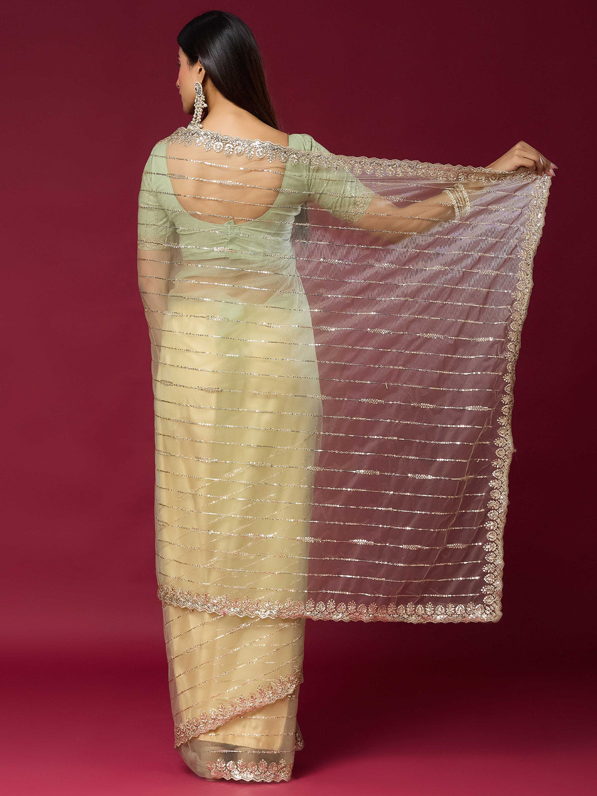 Women's Net Saree With Unstitched Blouse Piece