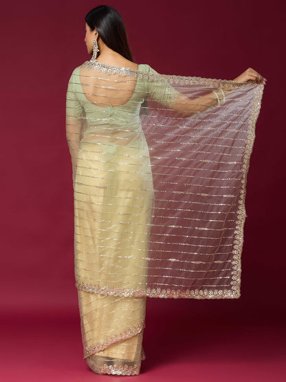 Women's Net Saree With Unstitched Blouse Piece