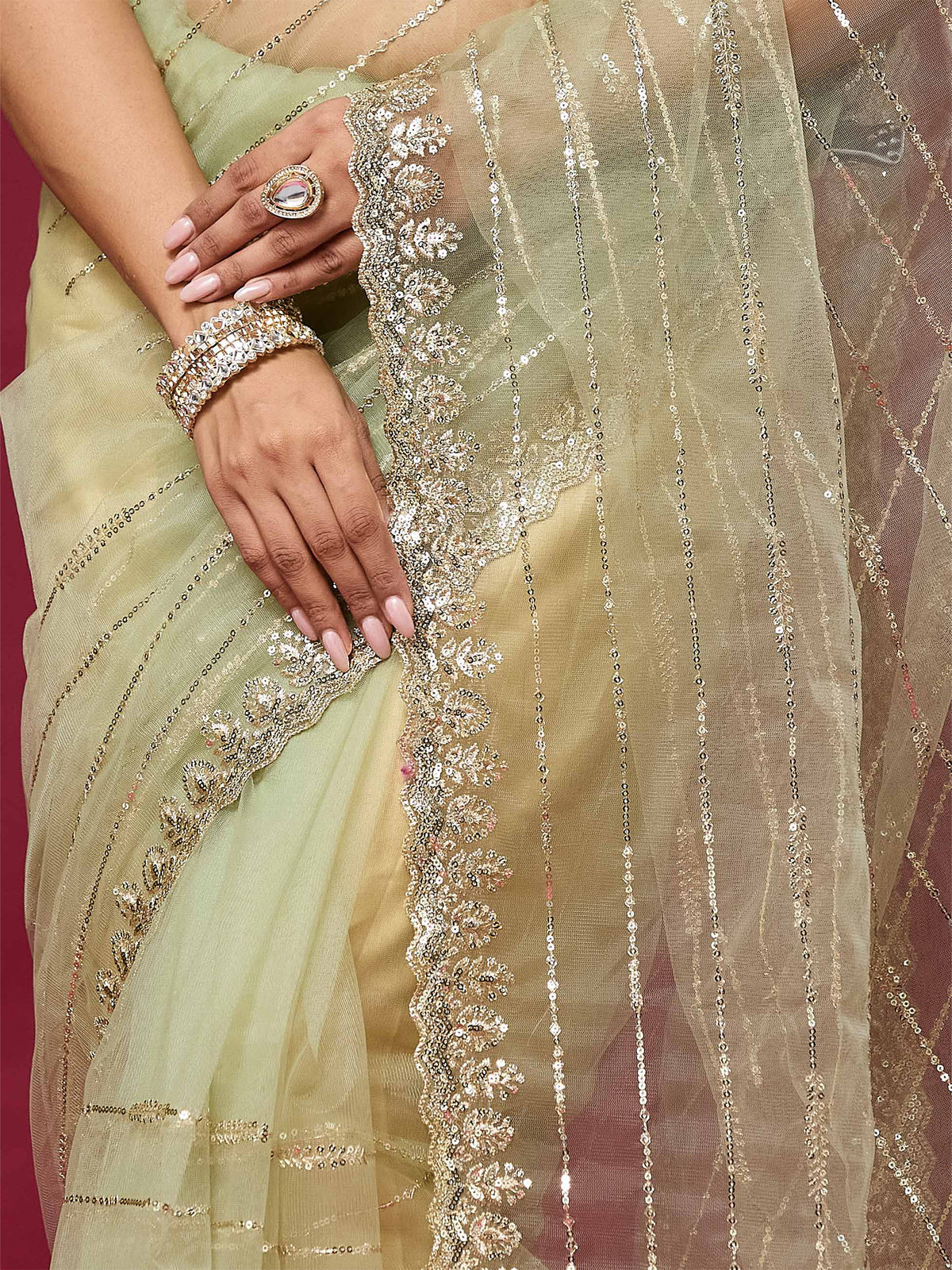 Women's Net Saree With Unstitched Blouse Piece