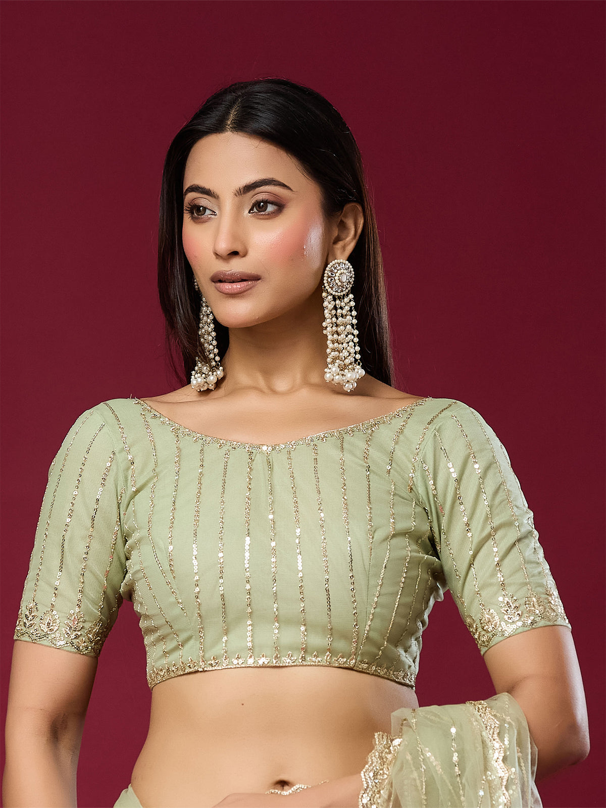Women's Net Saree With Unstitched Blouse Piece