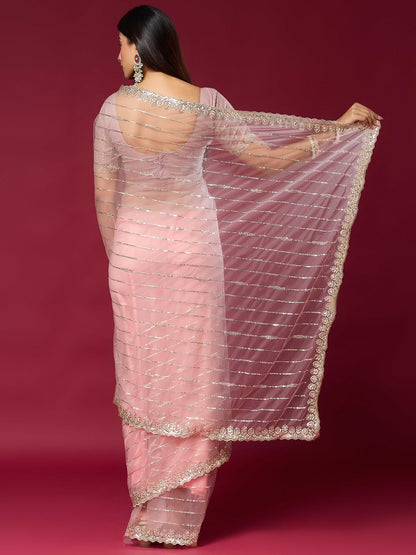 Women's Net Saree With Unstitched Blouse Piece