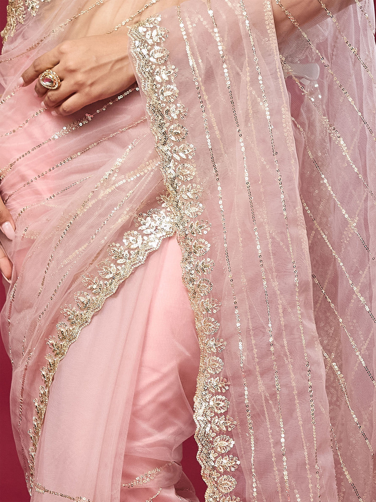 Women's Net Saree With Unstitched Blouse Piece