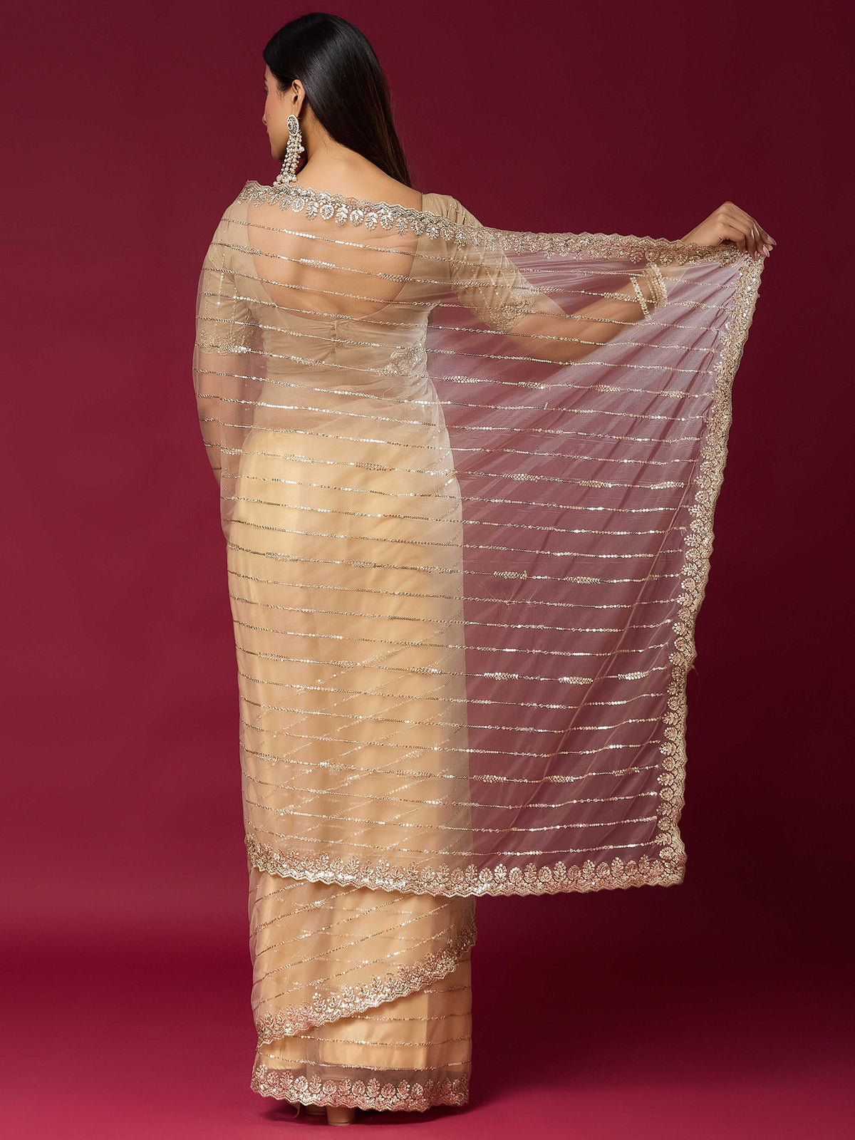 Women's Net Saree With Unstitched Blouse Piece