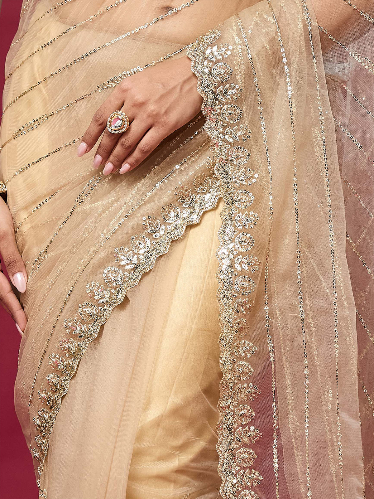 Women's Net Saree With Unstitched Blouse Piece