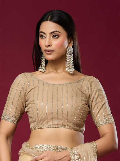 Women's Net Saree With Unstitched Blouse Piece
