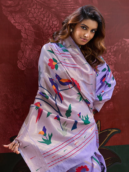 Women's Paithani Silk Saree With Unstitched Blouse Piece