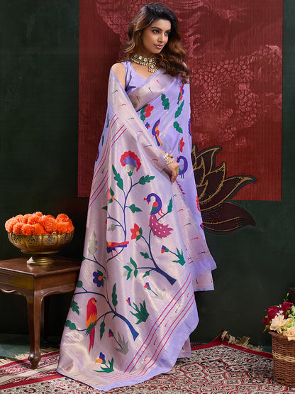 Women's Paithani Silk Saree With Unstitched Blouse Piece