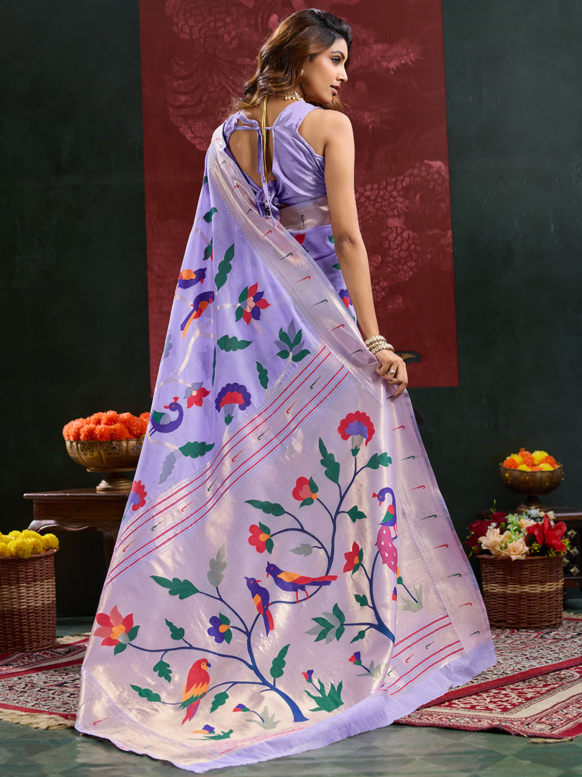 Women's Paithani Silk Saree With Unstitched Blouse Piece