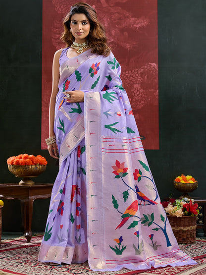 Women's Paithani Silk Saree With Unstitched Blouse Piece