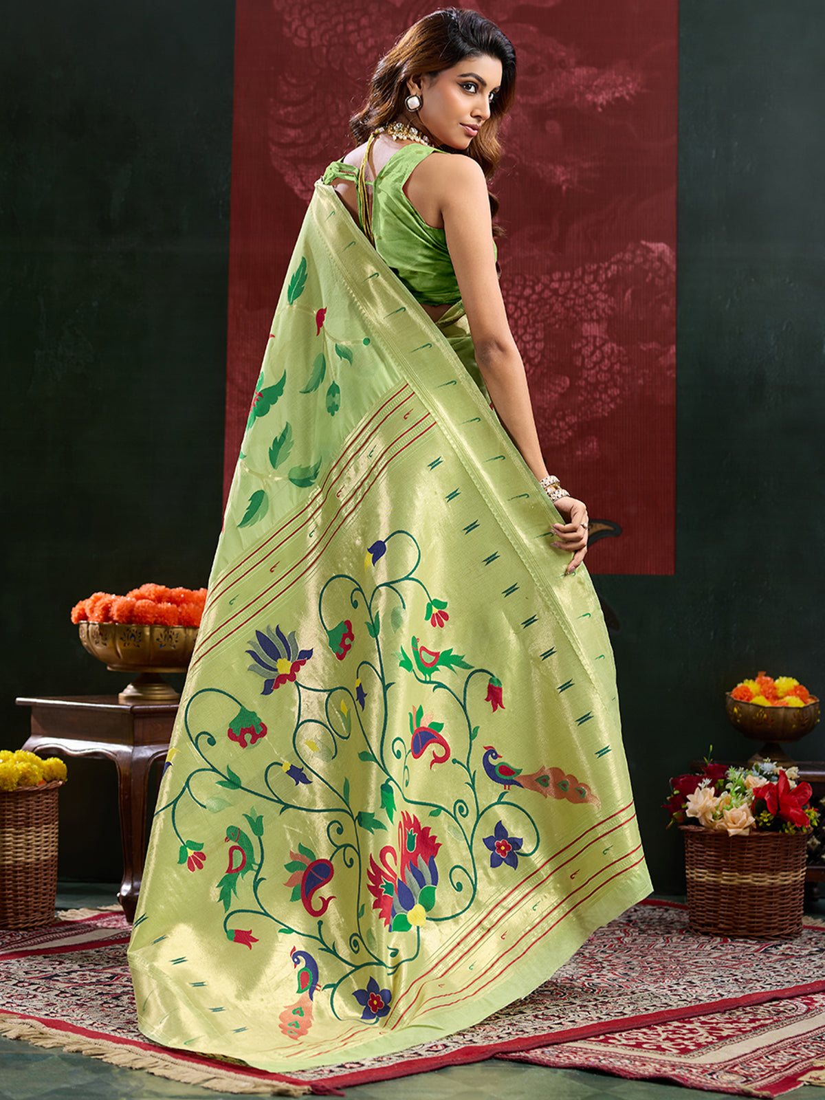 Women's Paithani Silk Saree With Unstitched Blouse Piece