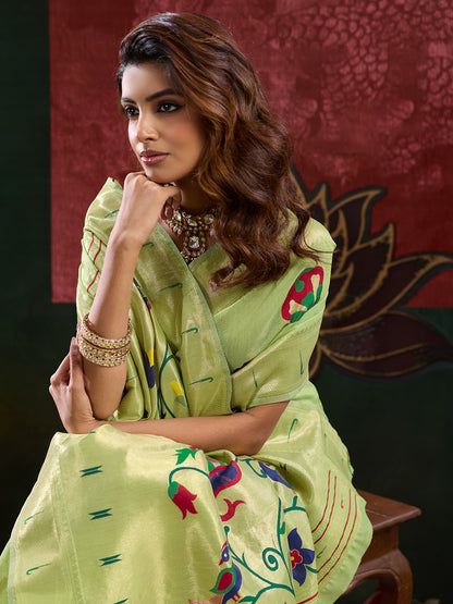 Women's Paithani Silk Saree With Unstitched Blouse Piece