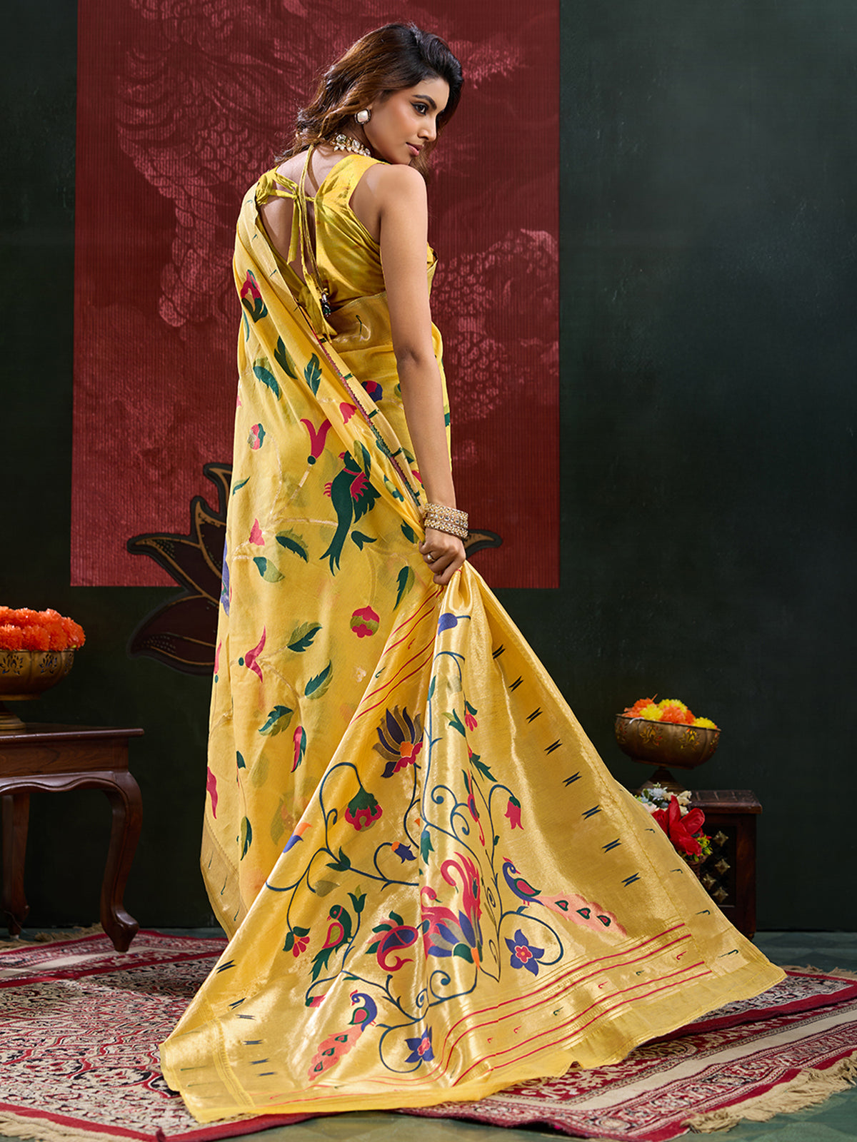 Women's Paithani Silk Saree With Unstitched Blouse Piece
