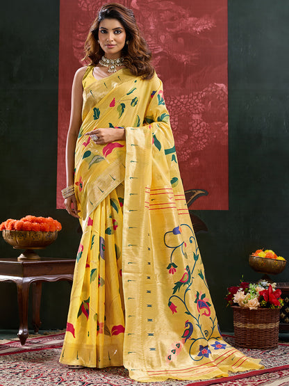 Women's Paithani Silk Saree With Unstitched Blouse Piece