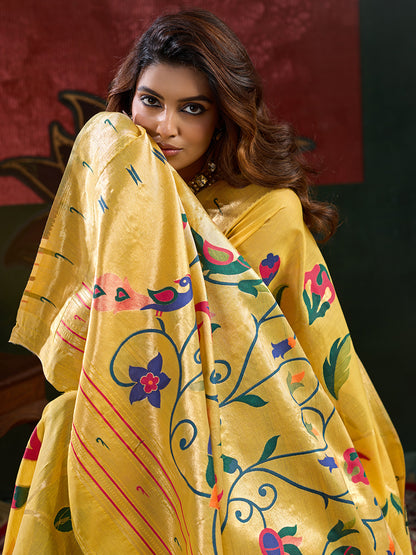 Women's Paithani Silk Saree With Unstitched Blouse Piece