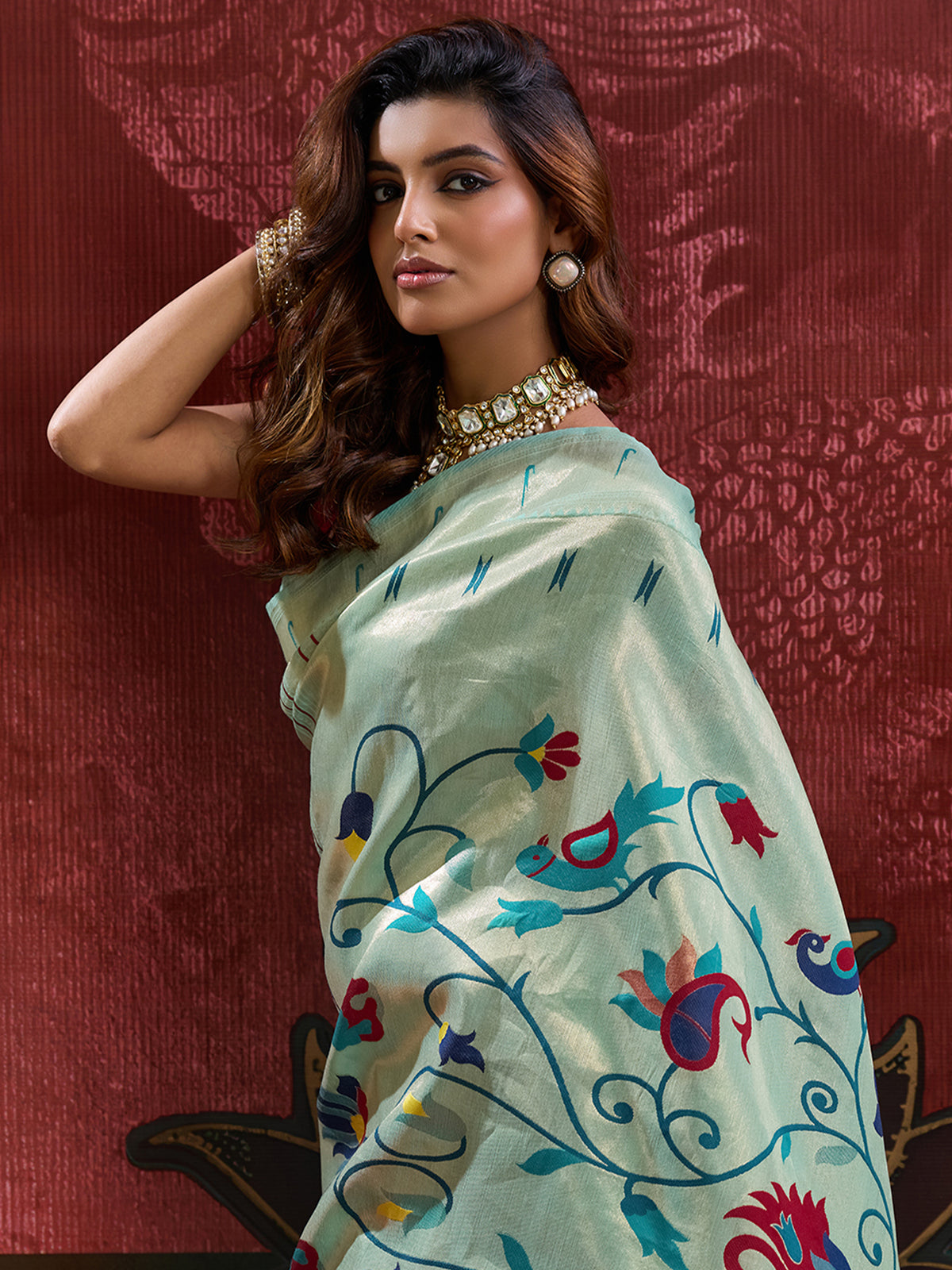 Women's Paithani Silk Saree With Unstitched Blouse Piece