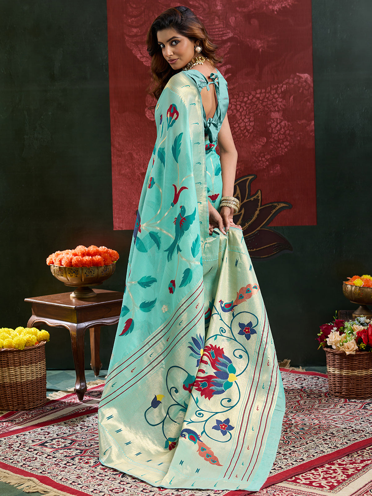 Women's Paithani Silk Saree With Unstitched Blouse Piece