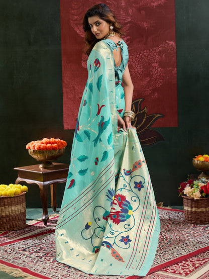 Women's Paithani Silk Saree With Unstitched Blouse Piece