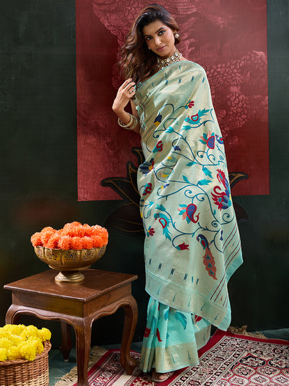 Women's Paithani Silk Saree With Unstitched Blouse Piece