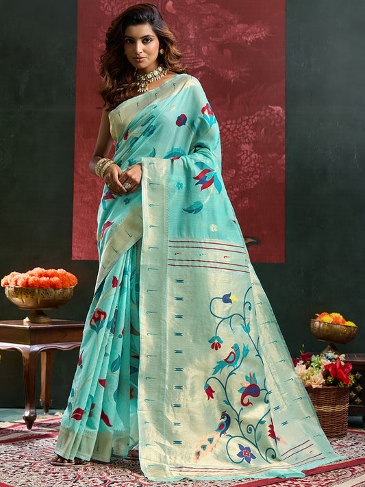 Women's Paithani Silk Saree With Unstitched Blouse Piece