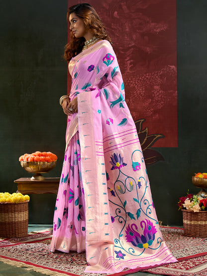 Women's Paithani Silk Saree With Unstitched Blouse Piece