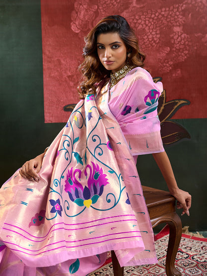 Women's Paithani Silk Saree With Unstitched Blouse Piece