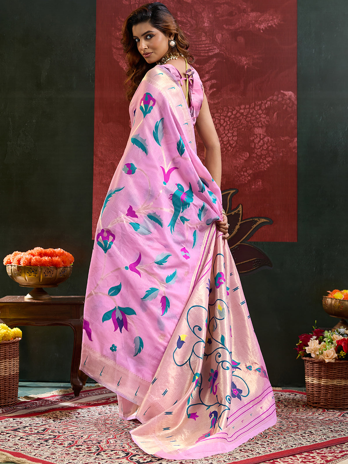 Women's Paithani Silk Saree With Unstitched Blouse Piece