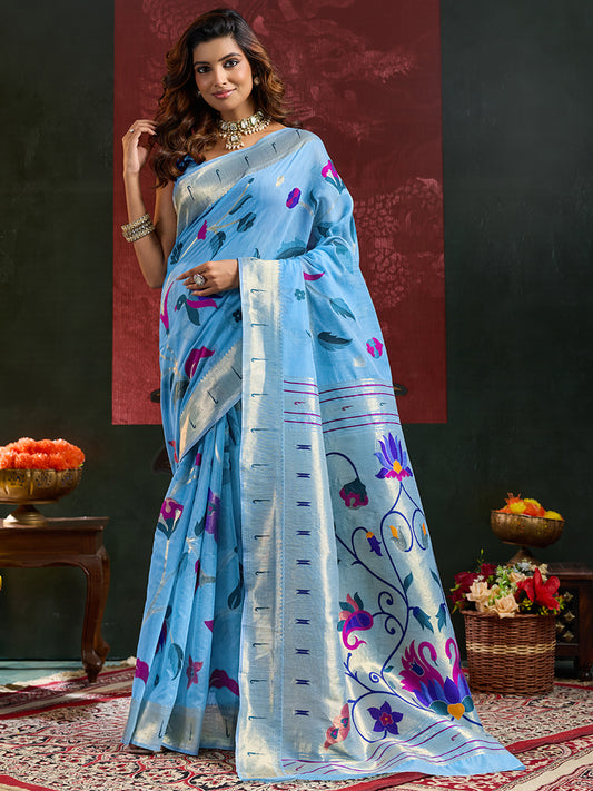 Women's Paithani Silk Saree With Unstitched Blouse Piece