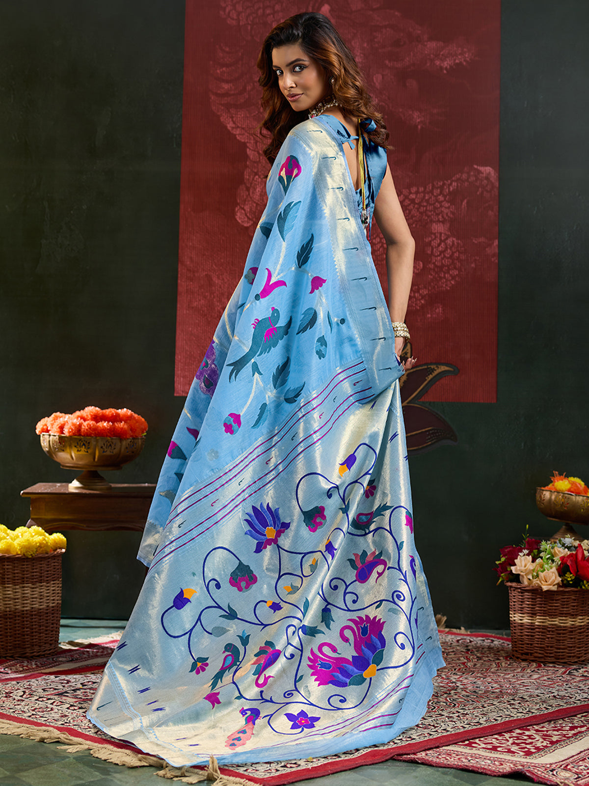 Women's Paithani Silk Saree With Unstitched Blouse Piece