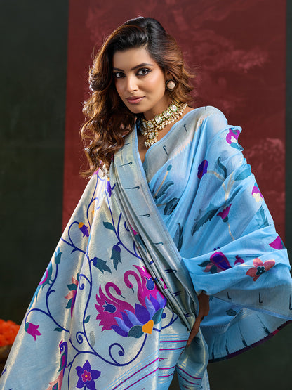 Women's Paithani Silk Saree With Unstitched Blouse Piece