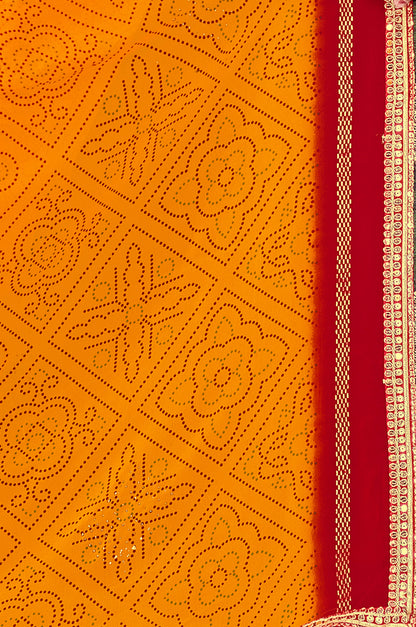 Women's Georgette Bandhani Saree With Unstitched Blouse Piece