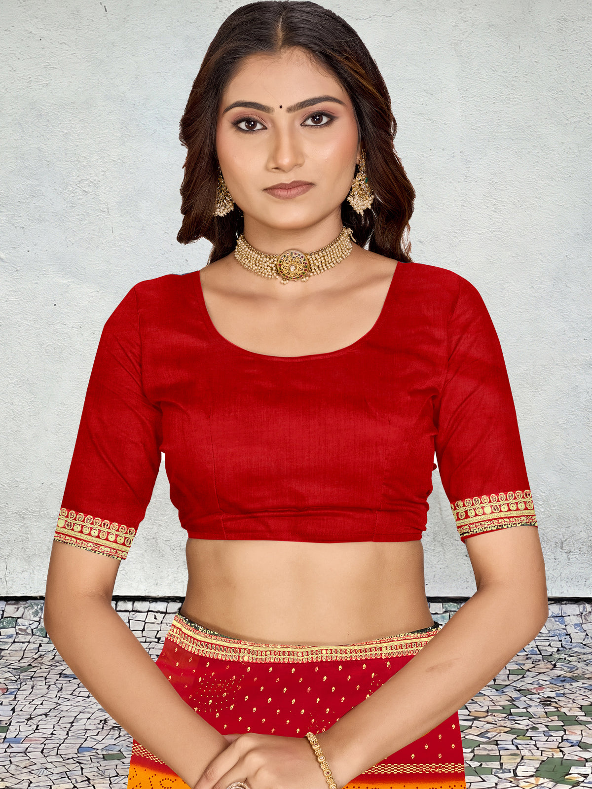 Women's Georgette Bandhani Saree With Unstitched Blouse Piece