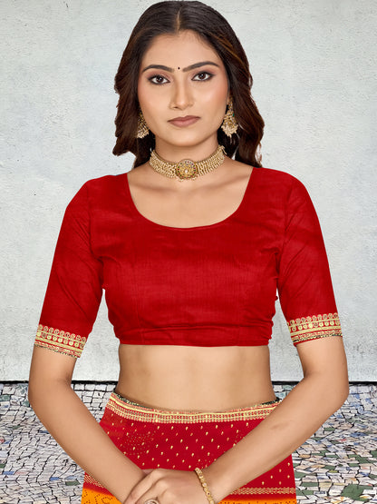 Women's Georgette Bandhani Saree With Unstitched Blouse Piece