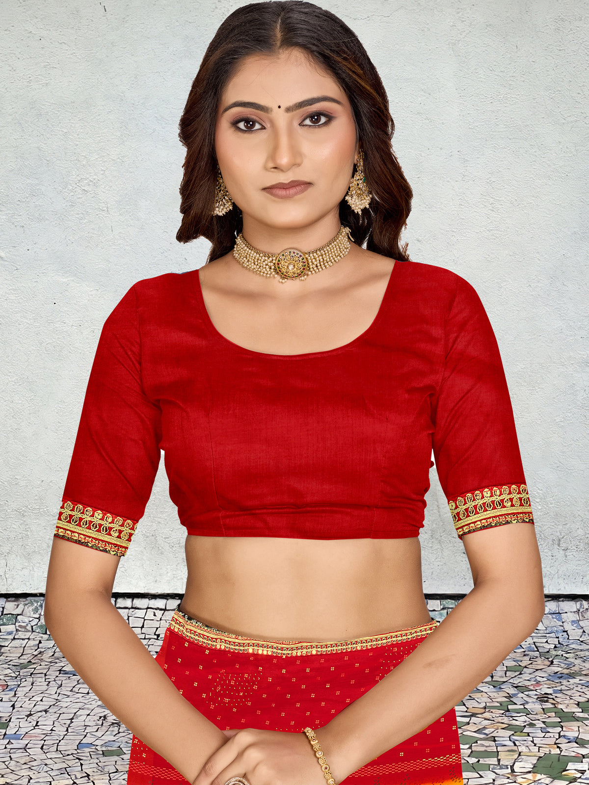 Women's Georgette Bandhani Saree With Unstitched Blouse Piece