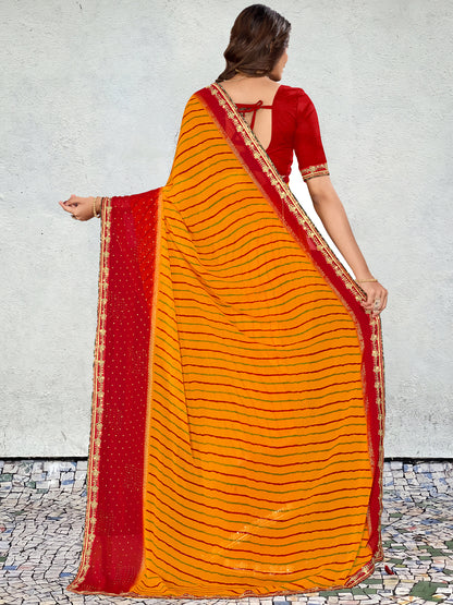 Women's Georgette Bandhani Saree With Unstitched Blouse Piece