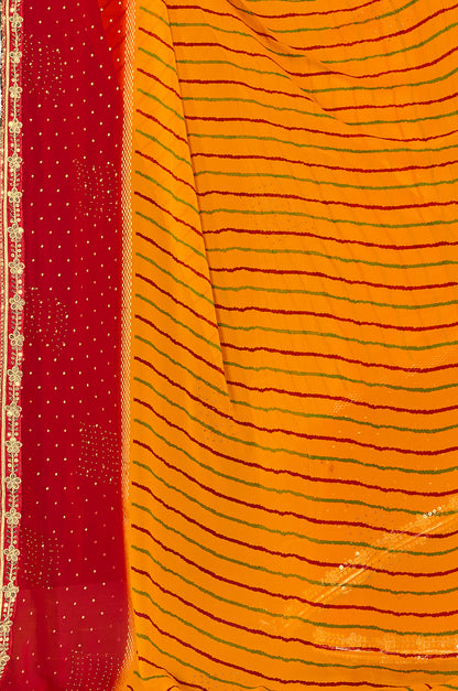 Women's Georgette Bandhani Saree With Unstitched Blouse Piece