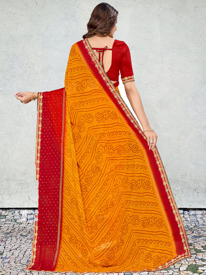 Women's Georgette Bandhani Saree With Unstitched Blouse Piece