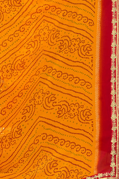 Women's Georgette Bandhani Saree With Unstitched Blouse Piece