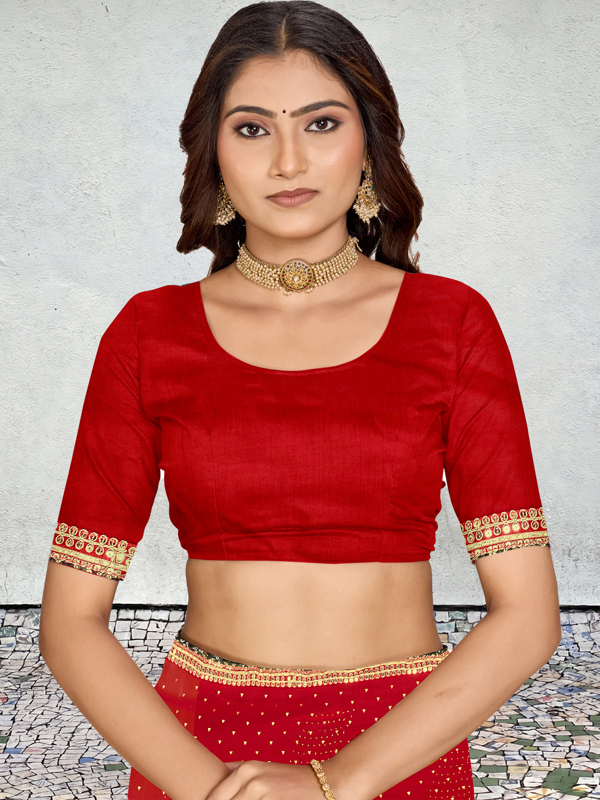 Women's Georgette Bandhani Saree With Unstitched Blouse Piece