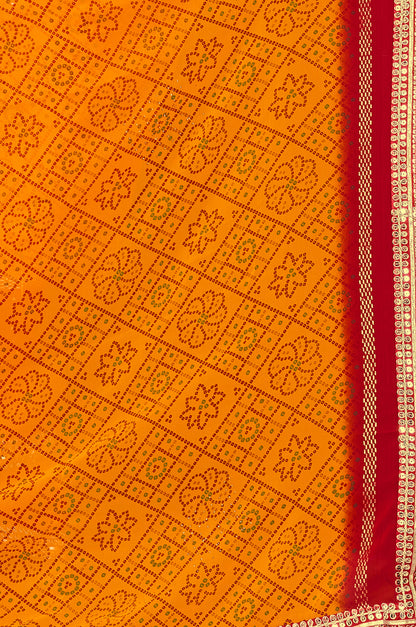 Women's Georgette Bandhani Saree With Unstitched Blouse Piece