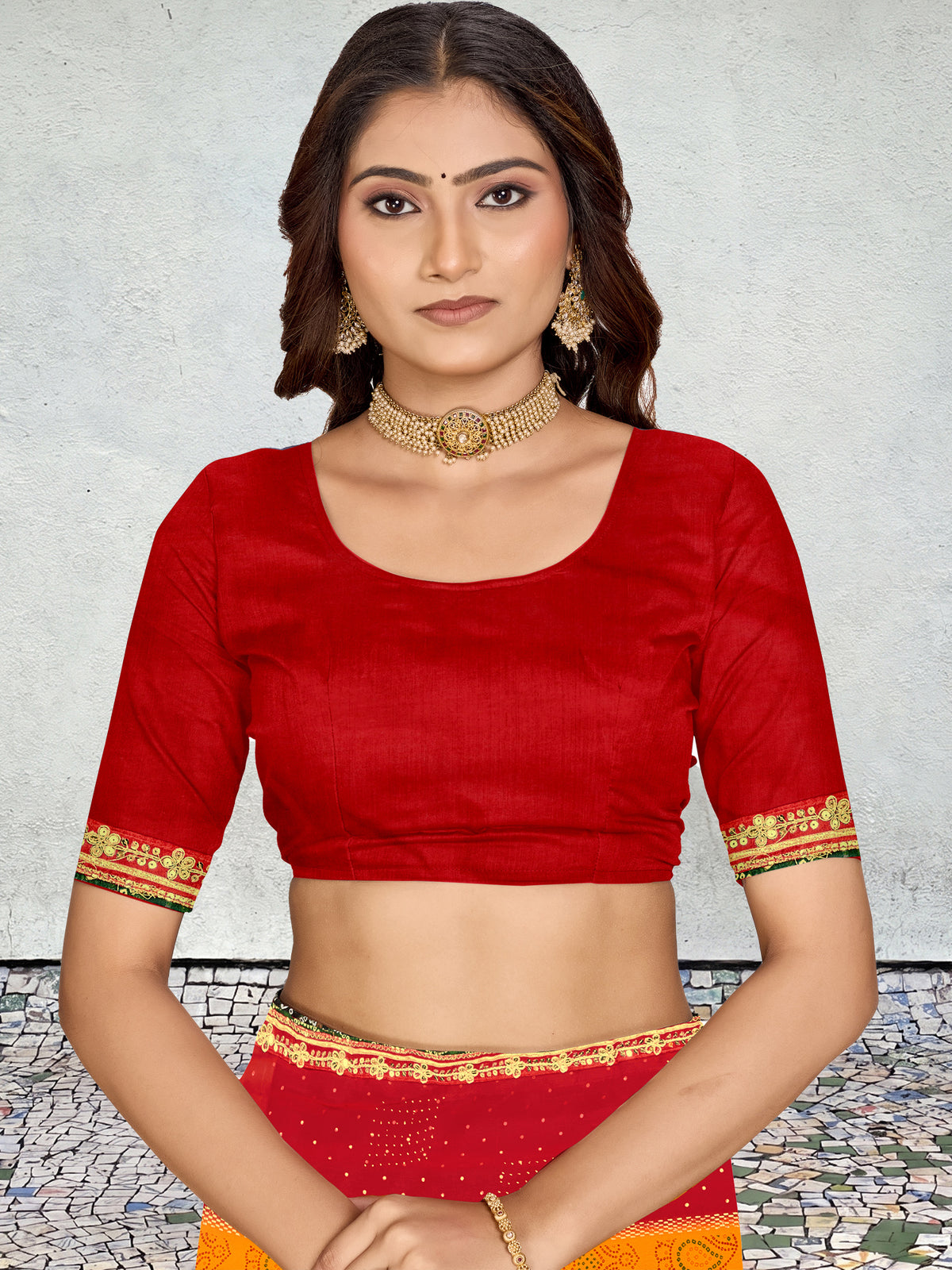 Women's Georgette Bandhani Saree With Unstitched Blouse Piece