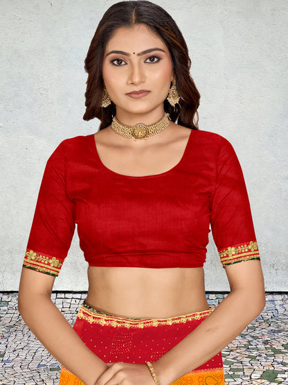 Women's Georgette Bandhani Saree With Unstitched Blouse Piece